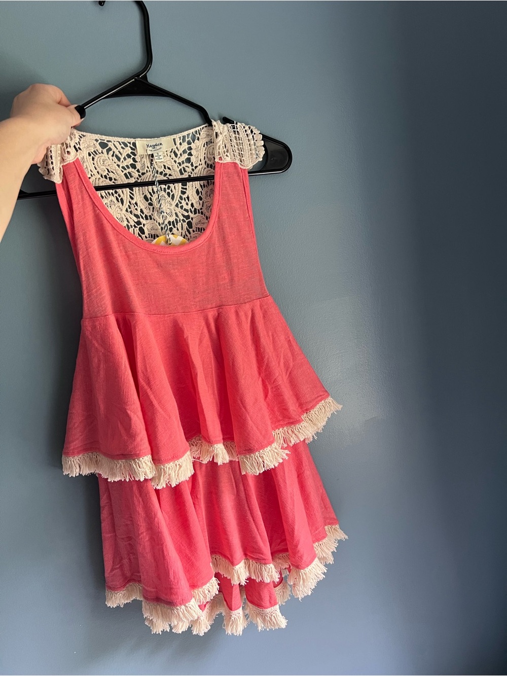 Hayden Pink Crochet-Back Tank Dress with Tassel Detail